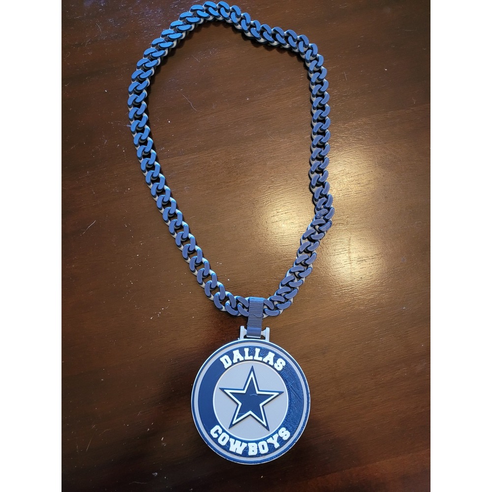 Dallas Cowboys NFL Fan Chain Medallion Blue White Cuban Link Necklace Fan Gear